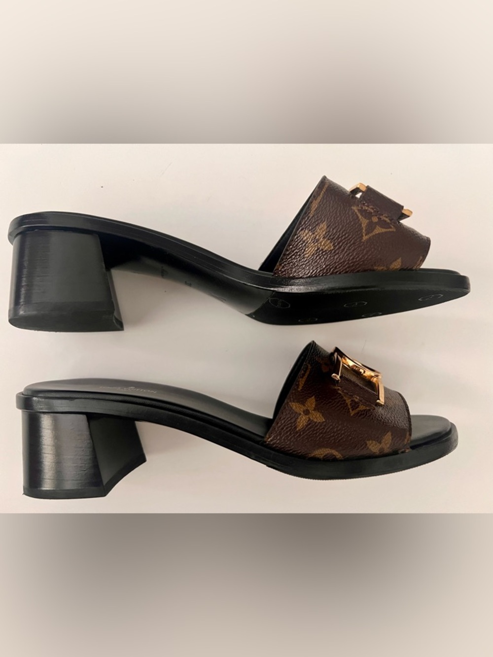 Louis Vuitton Brown Monogram Canvas Lock It Slide Sandals Size 38 - Picture 5 of 13